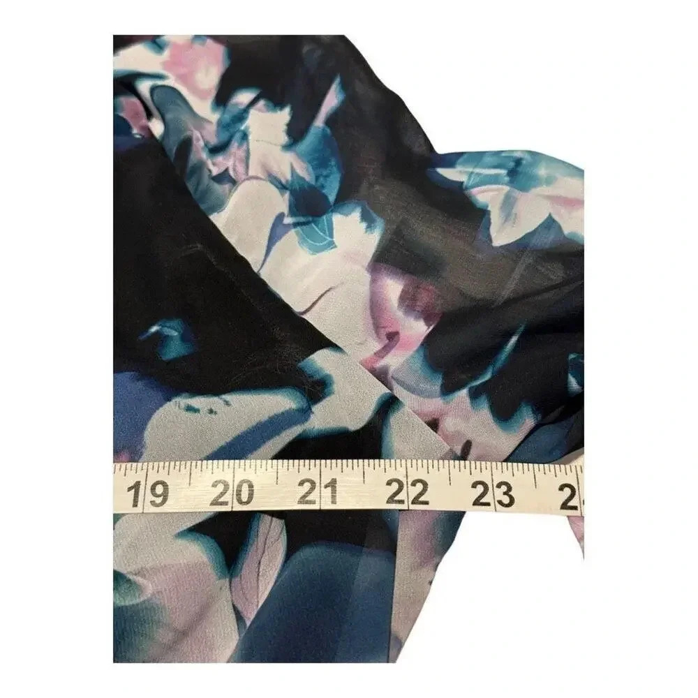 Jennifer Lopez Size Large Black Floral Faux‎ Wrap High Low Chiffon Top - Picture 6 of 6